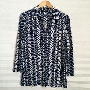 Alfani Womens Button Down Blouse Top Size L Polished Buttons 3/4th Sleeve Collar